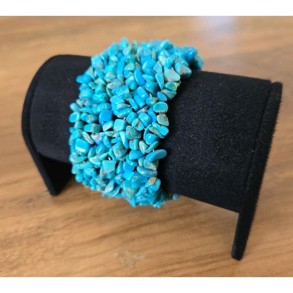 Turquoise Woven Nugget Expandable Bracelet 1.75" Wide Pull-On Infinity Loop